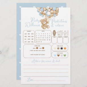 Bear Balloon Baby Shower Predictions & Advice Game