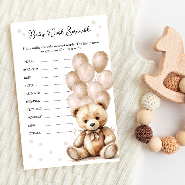 Bear Balloon Baby Shower Word Scramble Game (Baby Shower Word Scramble Game)