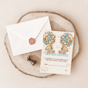 Bear Balloon Bearly Wait Twins Blue Diaper Raffle Enclosure Card