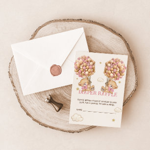 Bear Balloon Bearly Wait Twins Pink Diaper Raffle Enclosure Card