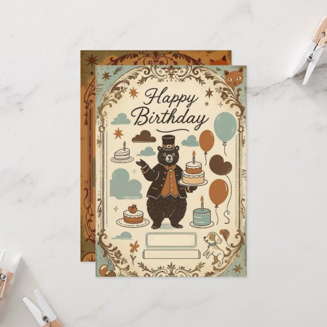 Bear & Balloon Birthday Parade Invitation (Front/Back In Situ)