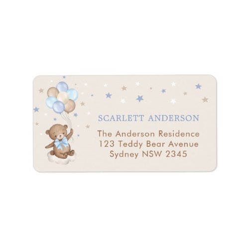 Bear Balloon Blue Brown Stars Return Address Label