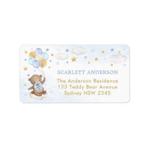 Bear Balloon Blue Gold Twinkle Star Return Address Label