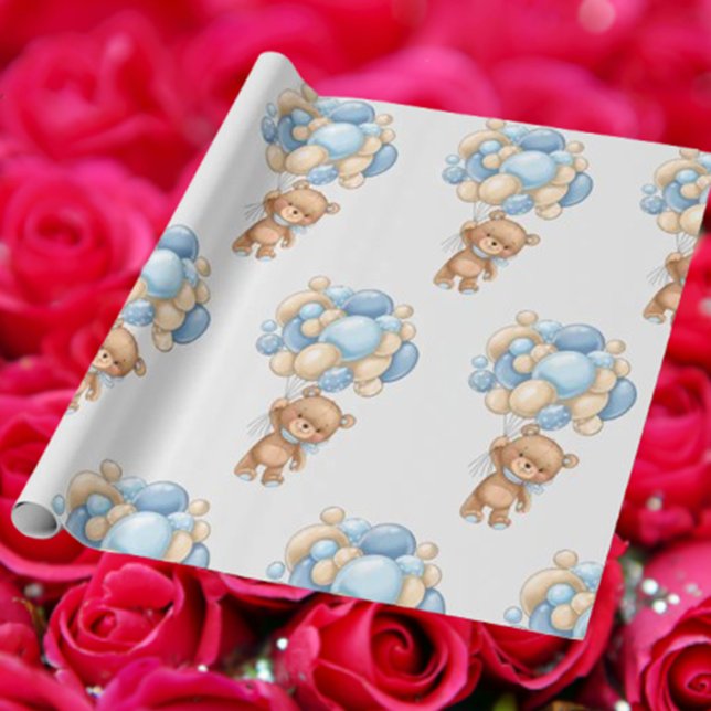 Bear Balloon Boy Cute Wrapping Paper (Wrap your gifts with love using Bear Balloon Boy Cute Wrapping Paper)