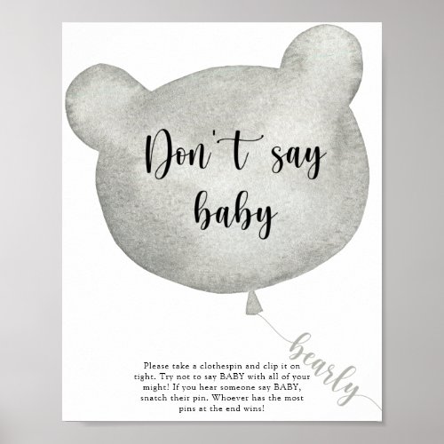 Bear Balloon Dont say baby Poster