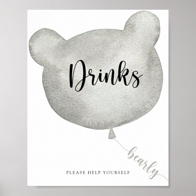 Bear Balloon Drinks help yourself Poster (Front)