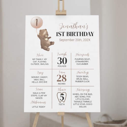 Bear Balloon First Birthday Milestone Sign