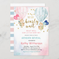 Bear Balloon Gender Reveal Baby Shower Invitation