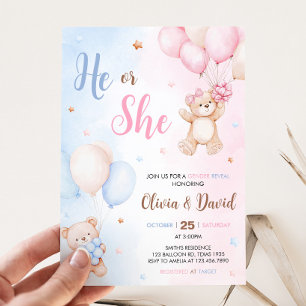 Bear Balloon Gender Reveal Invitation