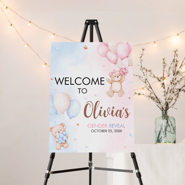 Bear Balloon Gender Reveal Welcome Sign (In Situ (Stand))