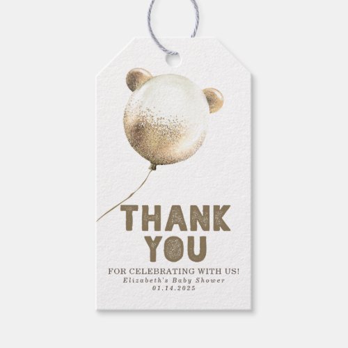 Bear Balloon Gold and Brown Thank You Gift Tags
