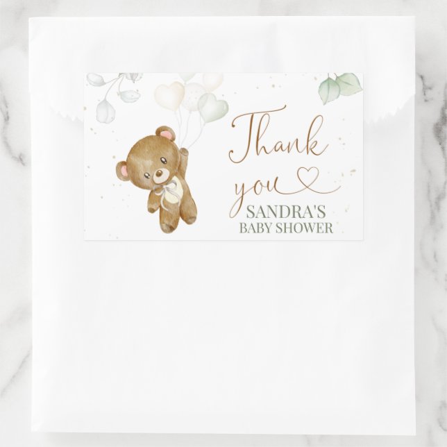 Bear Balloon Green Baby Shower Thank You  Rectangular Sticker (Bag)