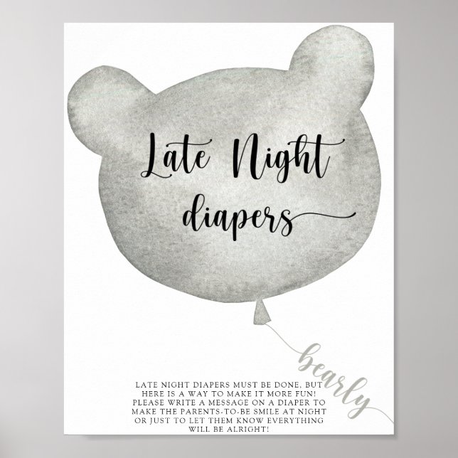 Bear Balloon \ Late night diapers game  Poster (Front)