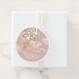 Bear Balloon neutral Baby Girl Shower ready to pop Favor Tags