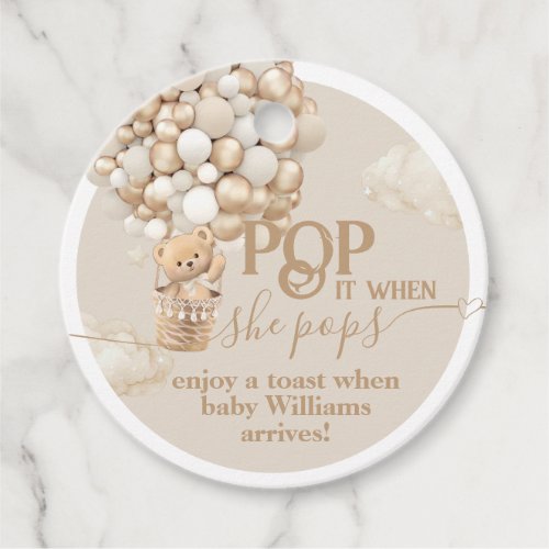 Bear Balloon neutral Baby Shower ready to pop Favor Tags