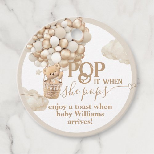 Bear Balloon neutral Baby Shower ready to pop Favor Tags