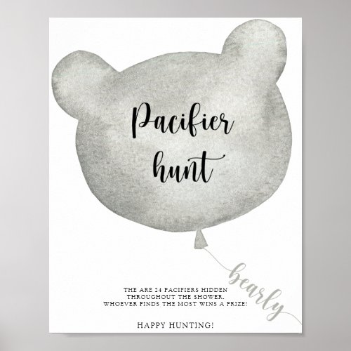 Bear Balloon pacifier hunt baby shower game poster