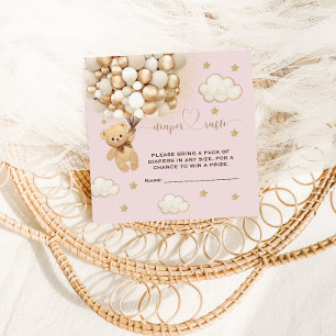 Bear Balloon Pink Gold Diaper Raffle Enclosure Card