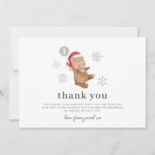 Bear Balloon Santa Hat 1st Birthday Thank You Card