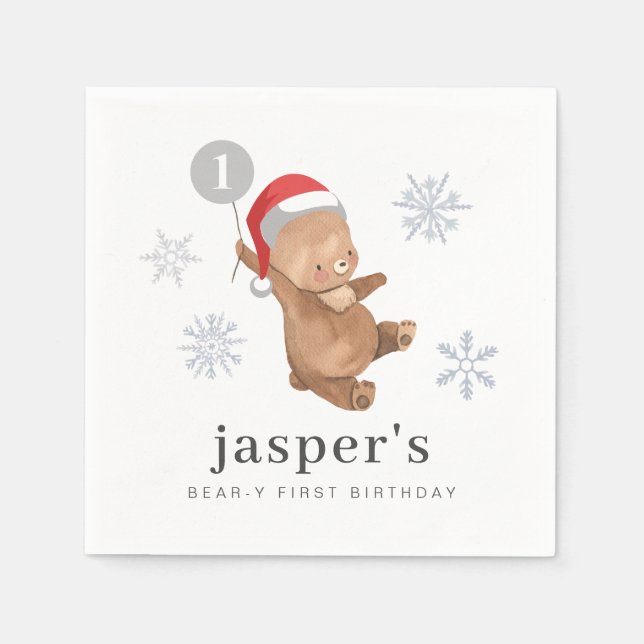 Bear Balloon Santa Hat Napkins (Front)
