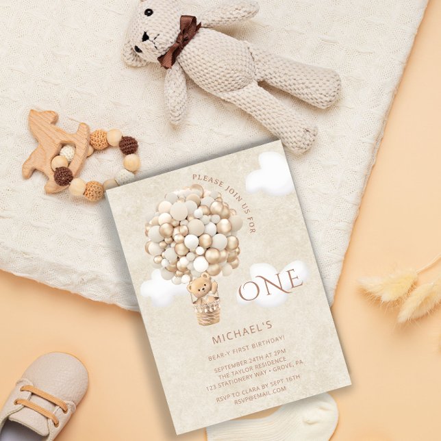 Bear Balloons 1st Birthday Invitation (Creator Uploaded)