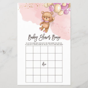  Bear Balloons Baby Bingo   Baby Shower Bingo Game Flyer