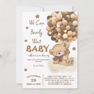Bear balloons baby boy shower invitation