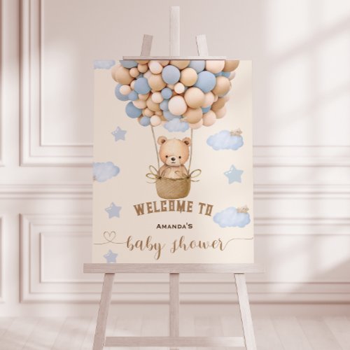 Bear Balloons Baby Boy Shower Welcome Sign