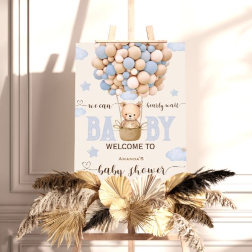 Bear Balloons Baby Boy Shower Welcome Sign