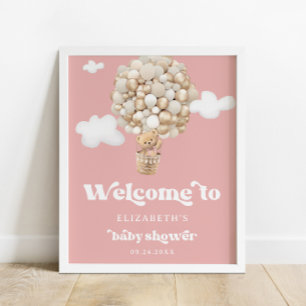 Bear Balloons Baby Girl Baby Shower Welcome Poster