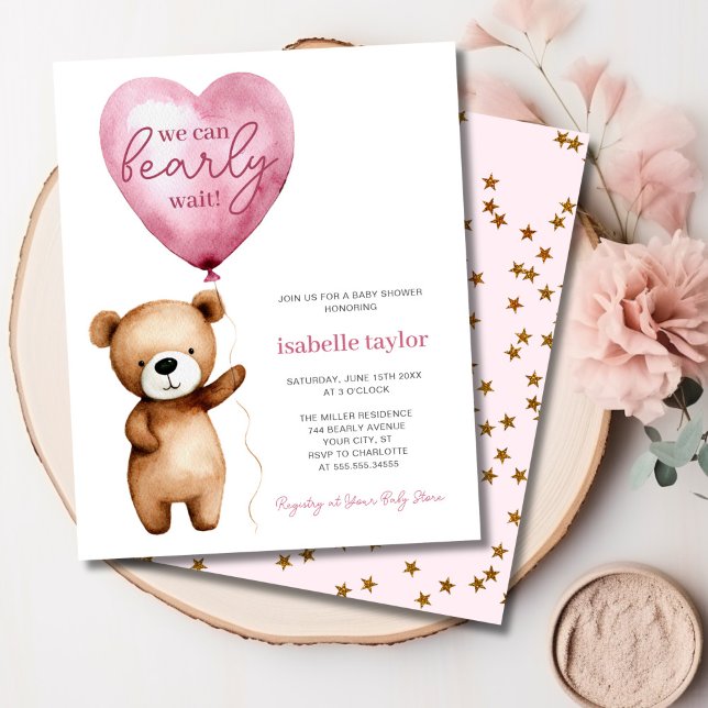 Bear Balloons Baby Girl Shower Budget Invitation (Bear Balloons Baby Girl Shower Budget Invitation)