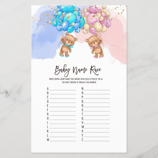 Bear Balloons  Baby Name Race ABC Game Flyer (Front)