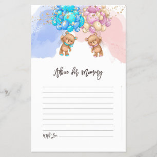 Bear Balloons Baby Shower Advice Card  Flyer