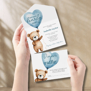 Bear Balloons Baby Shower All In One Invitation