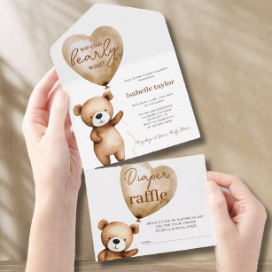 Bear Balloons Baby Shower All In One Invitation