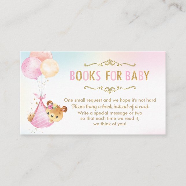 Bear Balloons Baby Shower Bring a Book Instead Enclosure Card (Front)