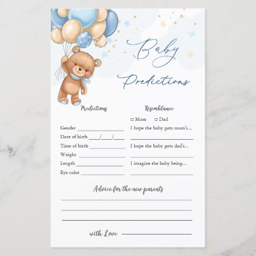 Bear Balloons Baby Shower Game Baby Prediction 