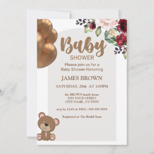 bear balloons Baby Shower Invite, Wildflower Invitation