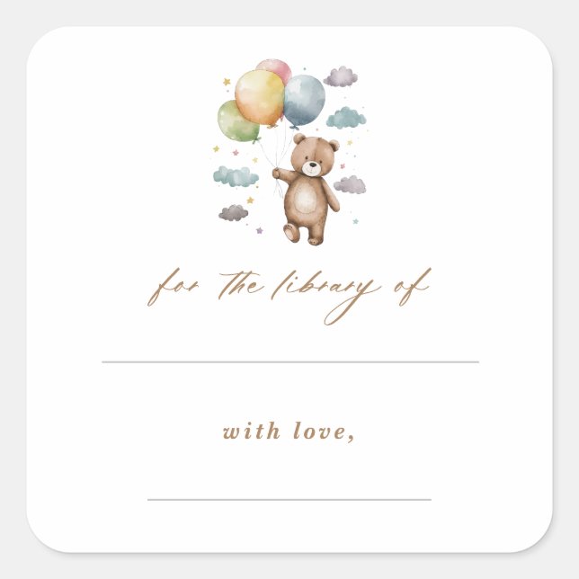 Bear & Balloons Baby Shower Library Bookplates (Front)