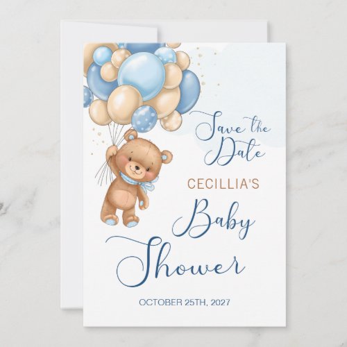 Bear Balloons Baby Shower Save the Date Invitation