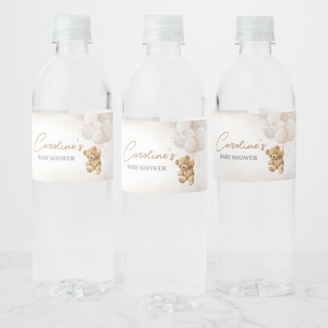Bear Balloons Baby Shower Water Bottle Label (Bottles)