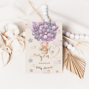 Bear Balloons Bearly Wait Baby Pink Thank You Card