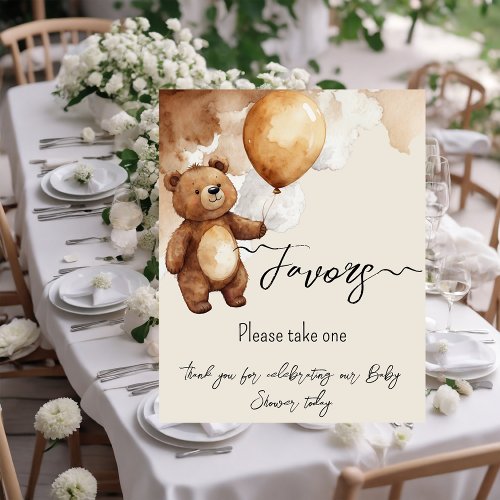 Bear Balloons Bearly Wait Baby Shower Favors Poster