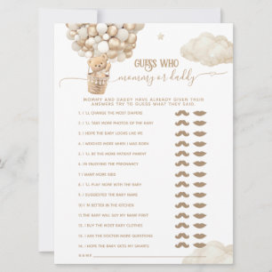 Bear Balloons Bearly Wait Baby Shower Game Invitation