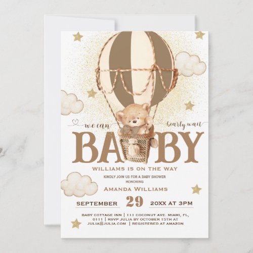 Bear Balloons Bearly Wait Baby Shower  Invitation