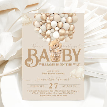Bear Balloons Bearly Wait Baby Shower Invitation by KatrinSharm at Zazzle