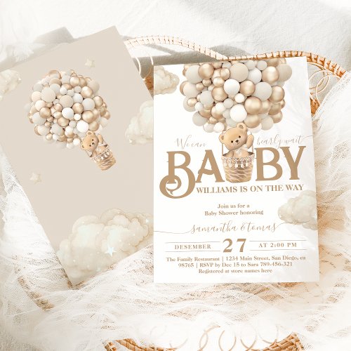 Bear Balloons Bearly Wait Baby Shower Invitation