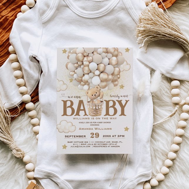 Bear Balloons Bearly Wait Baby Shower  Invitation (Creator Uploaded)