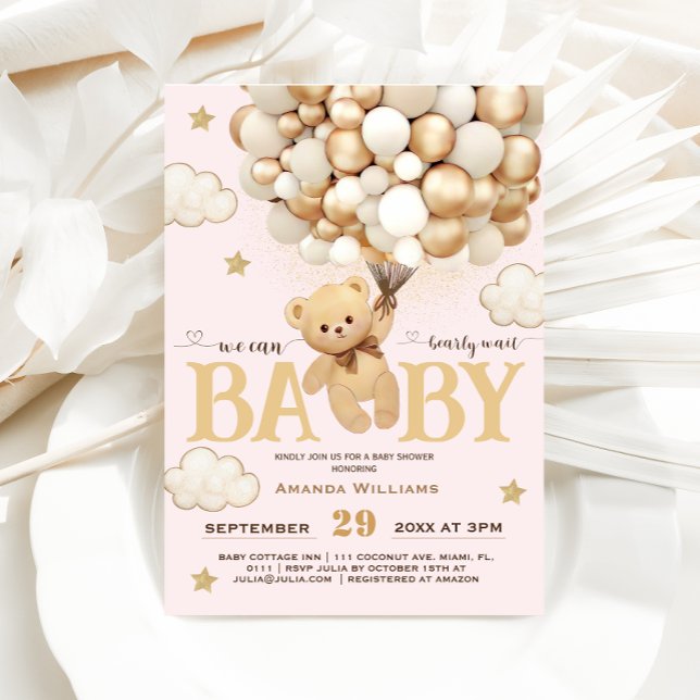 Bear Balloons Bearly Wait Baby Shower  Invitation (Creator Uploaded)