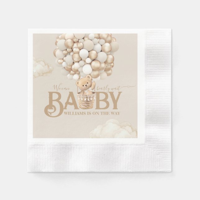 Bear Balloons Bearly Wait Baby Shower Napkins (Front)